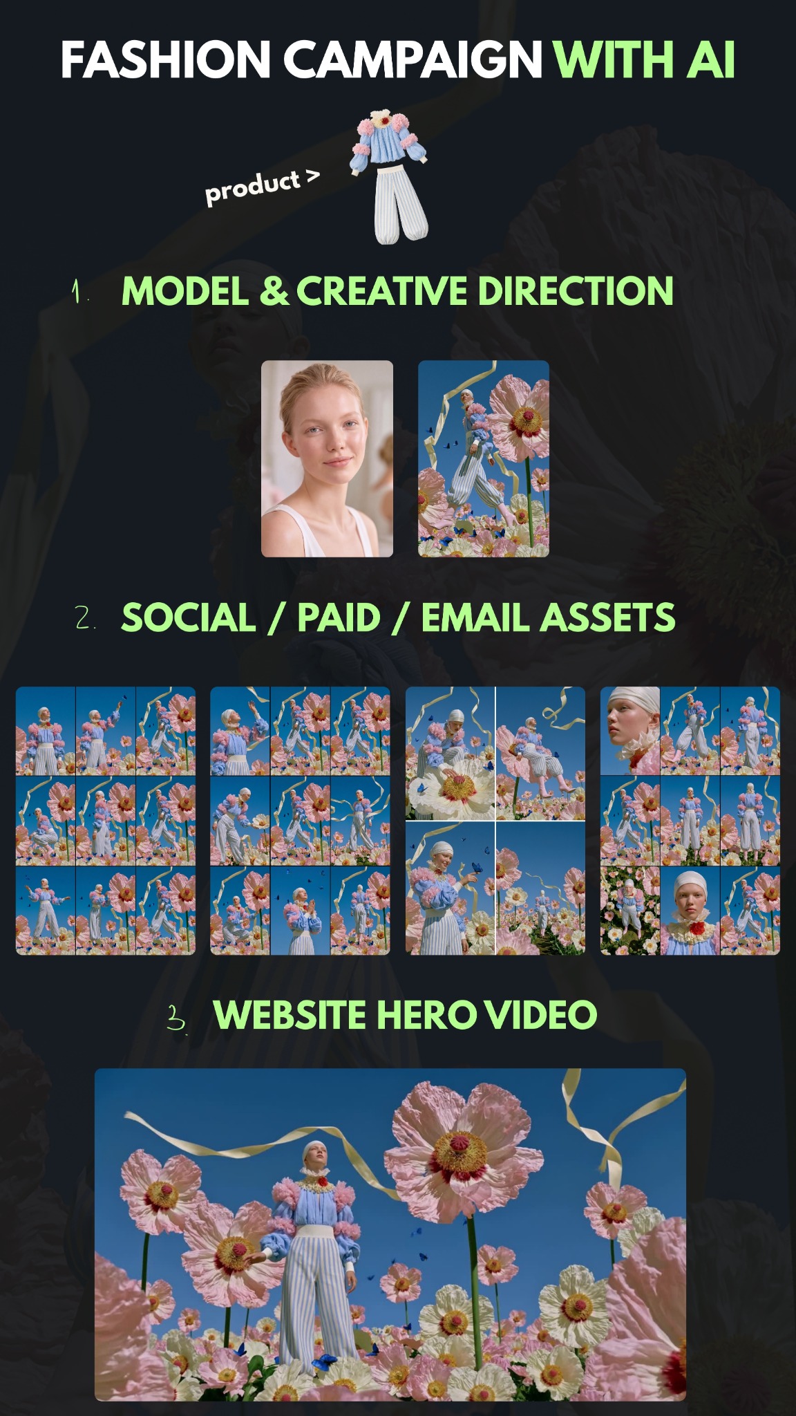 Summer Fashion campaign system across model direction, paid, social, email, and hero assets